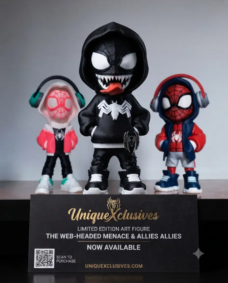 3D Printed Spider-Verse Inspired Hooded Collectible Figure Bundle Set| Miles Inspired, Gwen Inspired & Shadow Symbiote Variant | Gamer Desk Decor | Superhero Fan Gift | Handmade Display Statue (Bundle all 3)