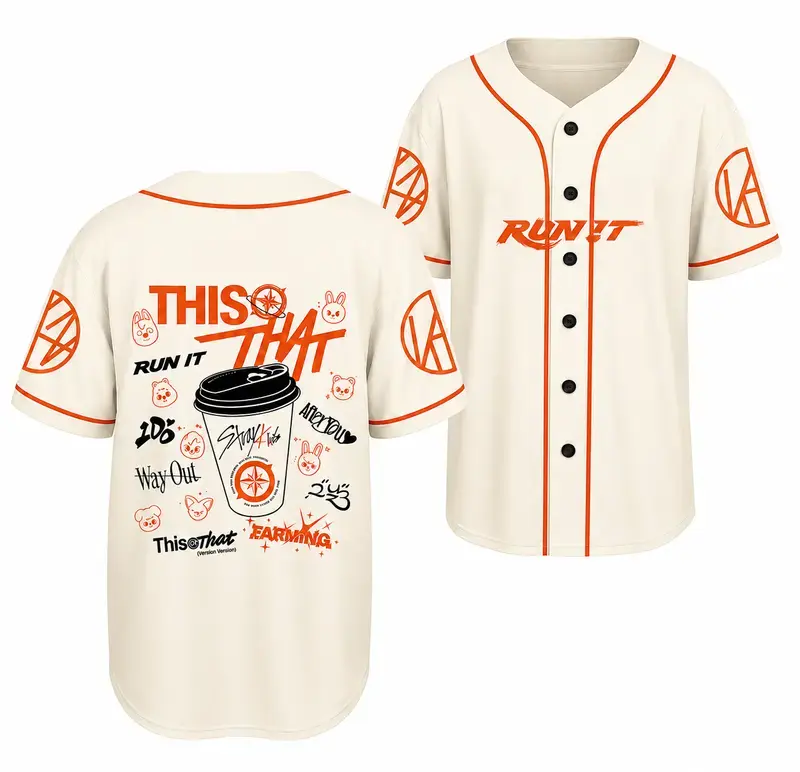 Vintage SKZ World Tour Run It Baseball Jersey Shirt, This And That Shirt, Short-Sleeve Button-Up Shirt, Streetwear Tee, Music Fan Shirt, Fan Gift