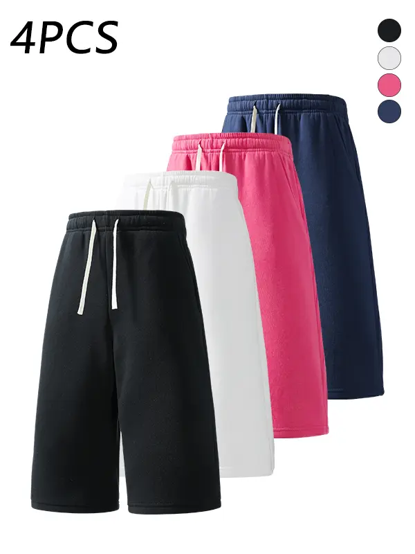4-pack men’s 3/4 casual athletic sweatpants, adjustable drawstring elastic waistband, loose straight cut, skin-friendly breathable fabric