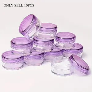 10-Pack, Clear Plastic Cosmetic Jars, With Purple Lids, Travel Containers For Creams, Lotions, Beads, Eyeshadow, Rhinestones, Samples, Stackable Containers