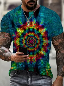 A men's vibrant tie-dye patterned sports shirt - a casual short-sleeved shirt made from a blend of polyester and cotton, featuring colorful vortex patterns, machine washable, suitable for daily wear | Tie-dye shirt | Comfortable to wear