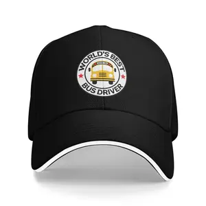 World's Best Bus Driver Tribute Baseball Cap - Stylish Black Hat with Yellow School Bus & Red Star Design, Lightweight Polyester, Perfect for School Events, Outdoor Activities, and Casual Wear