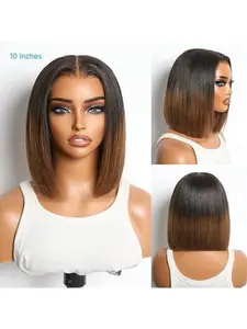【 10/10 Hair 】Razor-Sharp Bobs Double Drawn Glueless 2x6 Lace  Natural Black/Black Brown Omber Luxury Sleek Bob Human Hair Wigs