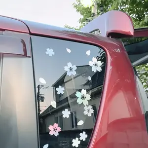 27pcs Sakura Blossom Car Sticker Set, Colorful Cherry Blossom Decals, Vinyl Waterproof Modification Accessories for Windshield, Windows and Motorcycle, Exterior Decoration|Floral Decals|Glossy Finish