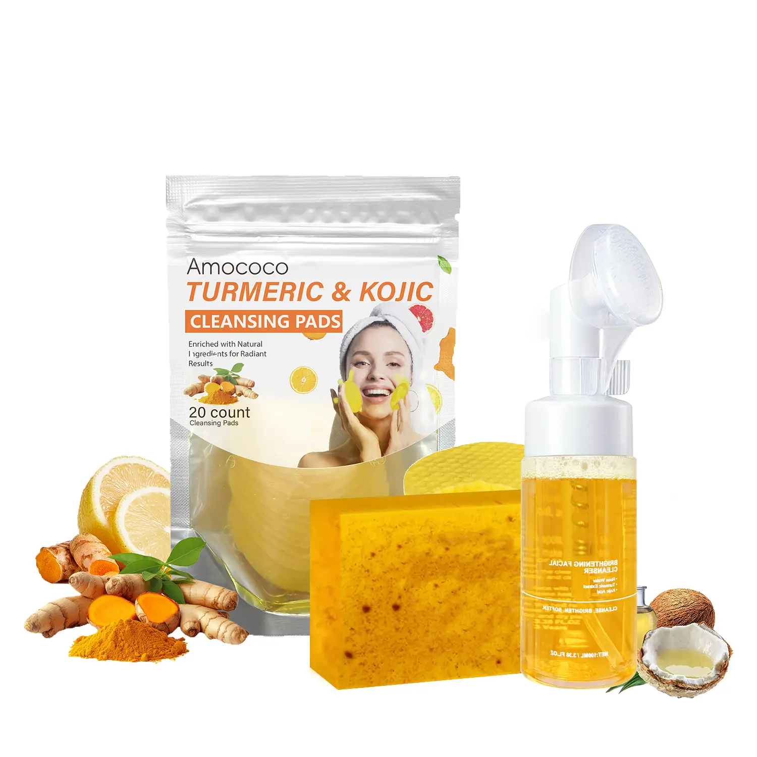 Turmeric Wash and Care Three PieceSet, Turmeric Tablets, TurmericCleansing Mousse, Turmeric SoapFacial Cleansing Skincare FacialCleansing Cleanser Com
