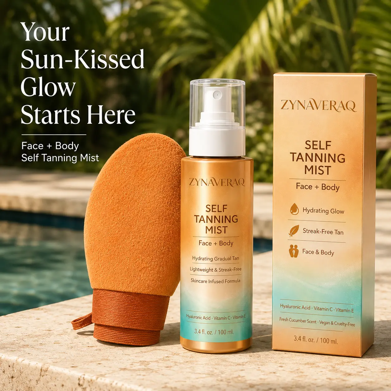 Gradual Self Tanning Mist, Moisturizing & Streak-Free Bronzing Spray with Hyaluronic Acid & Vitamin C, For Face & Body, 100ml, Radiant, Brightening, Bronzy Body Glow, Moisturizer, Body Care
