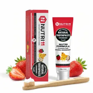 Nutri 11 Natural Kid's Toothpaste | Fluoride-Free & SLS-Free | Enamel Remineralization with Hydroxyapatite & Baking Soda | Sensitive Teeth Safe | Fresh Strawberry Flavor | 100g
