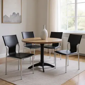 HomeRoots 553901 Black & Silver Modern Leather Black Dining Side Chairs - 33x18x20 in, Set of 4, Black Dining Chairs, Modern Dining Chairs