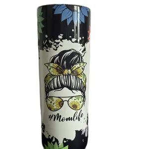 Mom Life Tumbler - Black Bottle with Floral Design and #Monlife Text, Ideal for Beverage Use - Drinkware