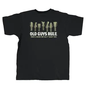 Classic Rock Old Guys Rule Classic Rock T-Shirt | Vintage Guitar Graphic Back Print Tee | Retro Music Lover Dad Humor Streetwear Unisex Oversized Cotton Top Men | TikTok Viral Fashion