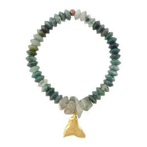 Moss agate stone and shark tooth bracelet