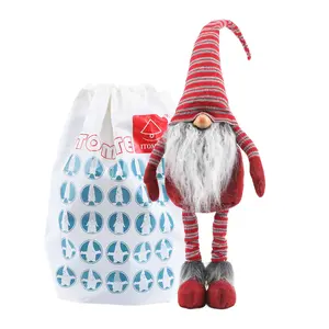 ITOMTE,Adjustable Bendable Red Striped Knit Hat Faceless Gnome Figurine, Extendable Long Leg Swedish Tomte Christmas Tabletop Home Decor Ornament, Farmhouse Winter Xmas Elf Doll Gift with Storage Drawstring Bag for Tiered Tray Fireplace Party Supplies