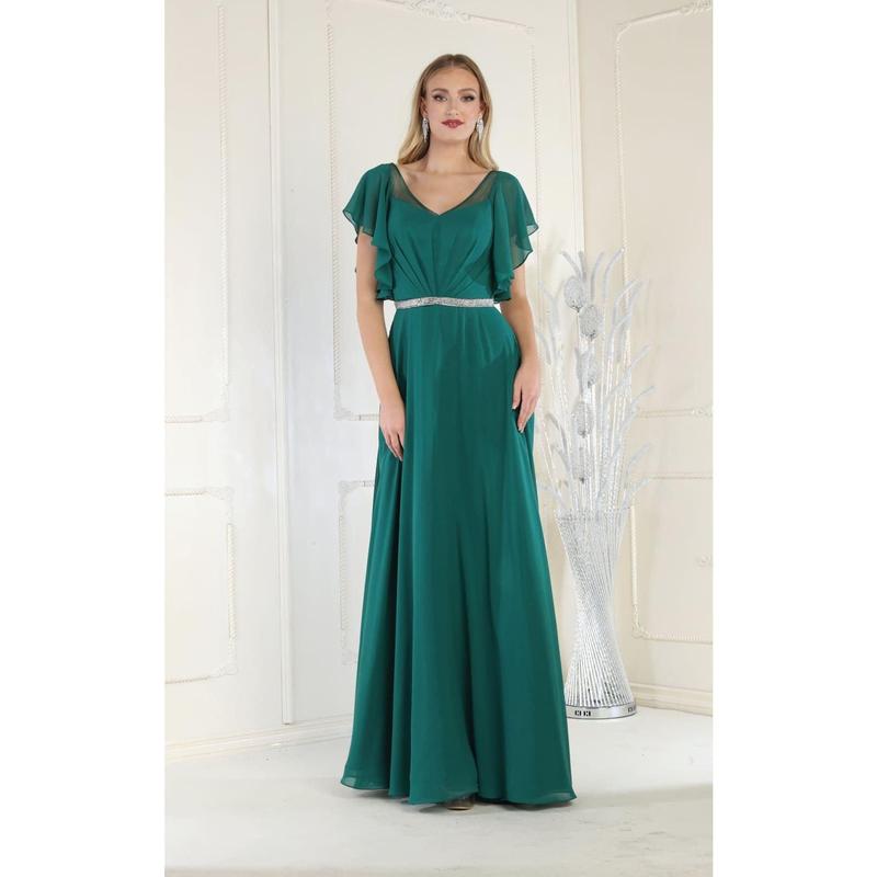 May Queen MQ1972 Bell Sleeve Long Chiffon A-Line Evening Dress