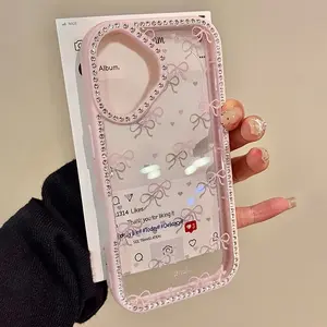 Luxury Cute Bowknot Love Glitter Blingbling Bumper Case for iPhone 16 15 14 Pro Max Transparent Cover Girl Gift Shell