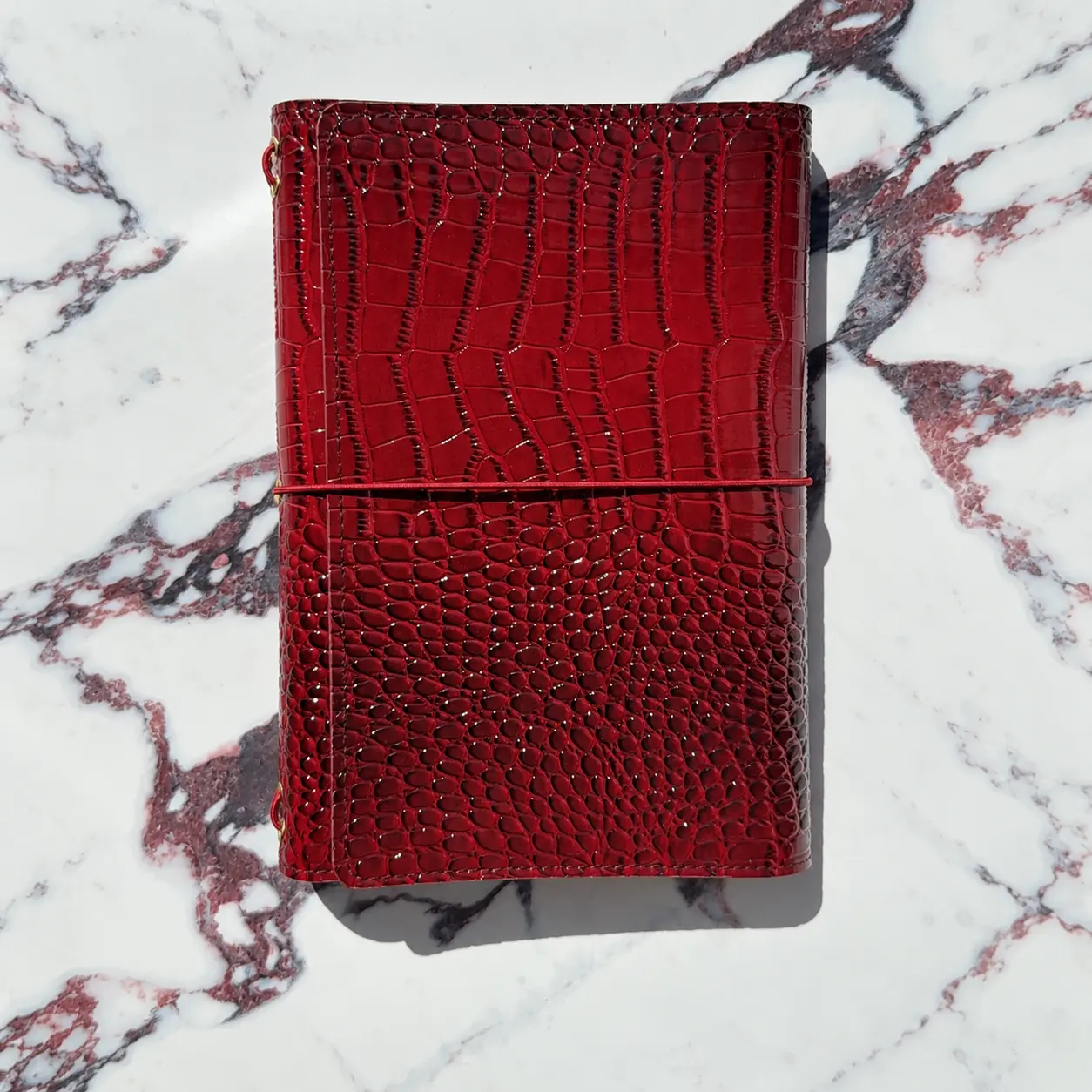 A5 Burgundy Croc Refillable Trifold Journal Cover, Refillable Travelers Notebook, Nelmi Journal