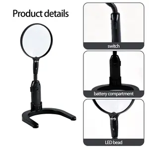 110mm Desktop Magnifier, 5x HD with LED Light, Adjustable Reading Repair Magnifying Glass, Handheld Abs Frame, High-Quality Vision Aid