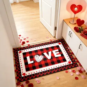Valentine's Day Door Mat, Plaid Carpet Love Heart Design, No Fuzz Easy Clean Rug, Valentine Gift, Home Decor, Indoor Use