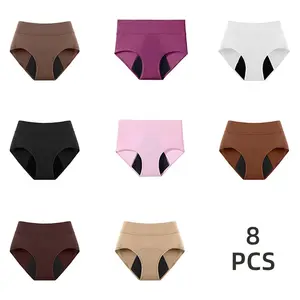 8-pack women's large-size mid-waist bamboo fiber viscose heavy-duty period underwear, sizes XS-6XL