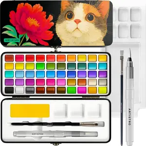 50 Colors Watercolor Paint Set - Portable Paint Set with Palette and Brush Pens - Travel Water Color Kit for Adults, Professionals, Kids - Art and Painting Supplies - Christmas Gift Idea
