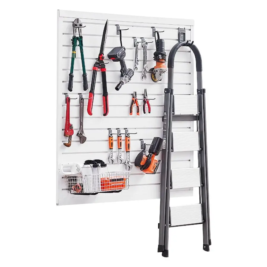 VEVOR Plastic Rectangular PVC Slat Wall Paneling, 4x4 ft Garage Tool Storage Panels, Modular Adjustable Design, Easy-Install DIY Cutting Cuttable White Slatwall for Storage Display