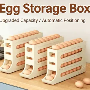 Multi-Layer Incline Automatic Egg Holder, Refrigerator Side Door Dedicated Egg Tray, Space-Saving Anti-Collision Auto Roll Down