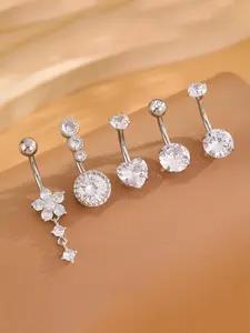 Women's Elegant Heart & Flower Design Belly Rings, Belly Button Piercing, Cute Trendy Belly Piercing Jewelry, Fashion Body Jewelry for Party & Daily Decor
