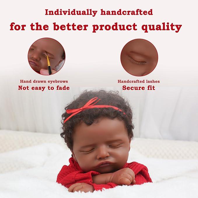 [WOOROY] Realistic Reborn Baby Doll 18 In African American Sleeping Newborn Handcrafted Lifelike Black Skin Cloth Body Doll Birthday & Christmas Gift for Ages 3+
