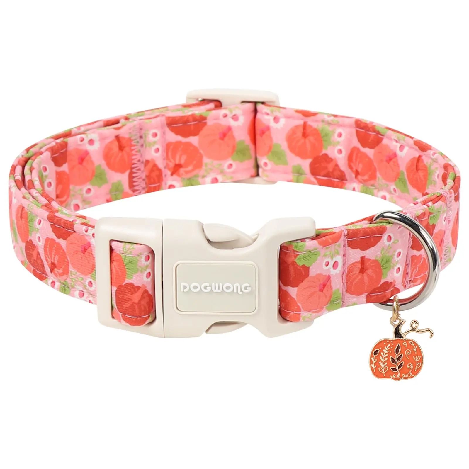 Pink Pumpkin Floral Fall Dog Collar for Small Dogs, Adjustable Autumn Halloween Collar for Girl Female Puppies, Fits X-Small Necks 8-12 Inches