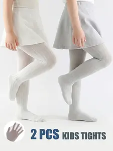 2 PCS Minimalist solid-color baby leggings, girls' Stretchy School Toddler tights, summer mesh style, lightweight and comfortable, ideal for kids' daily wear.
