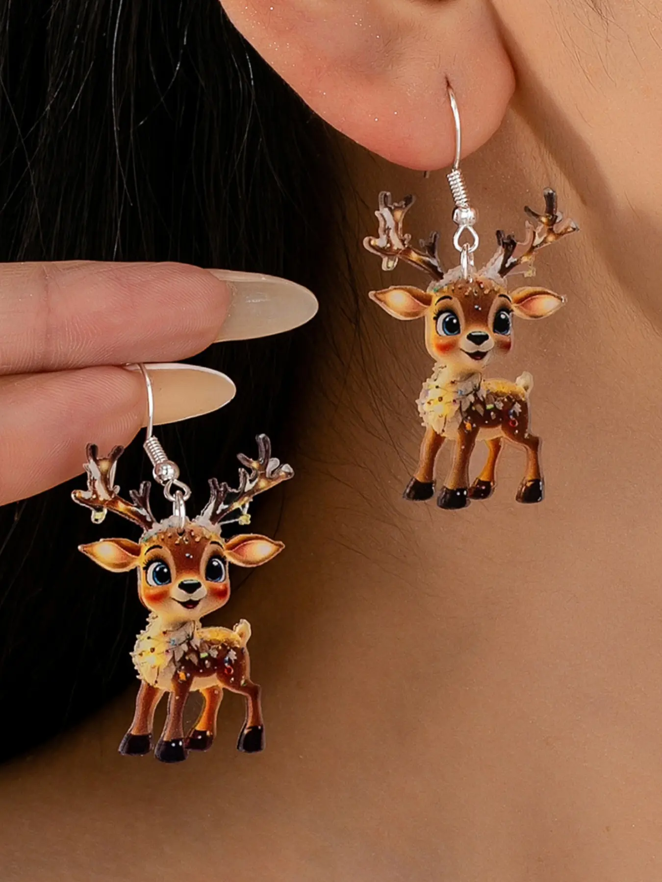 Cute Reindeer Earrings, Ear Hook Design, Fashion Ear Jewelry, Christmas-Themed Jewelry, Sweet and Girly Studs, Perfect for Holiday Parties, Great Christmas Gift for Teenagers, All Seasons Use, Unique Design Earrings