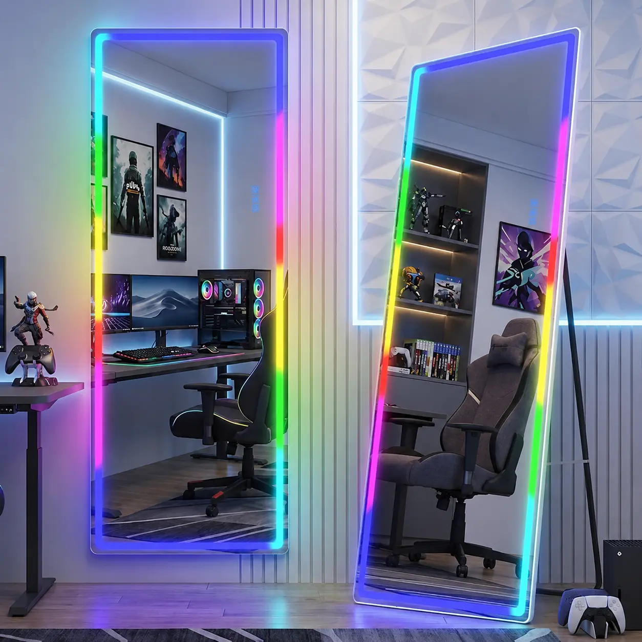Lvifur 63" x 22" RGB LED Full Length Mirror with Lights, Full Body Mirror with Remote Control, Large Standing & Wall Mounted Mirror for Bedroom, Living Room, Cloakroom