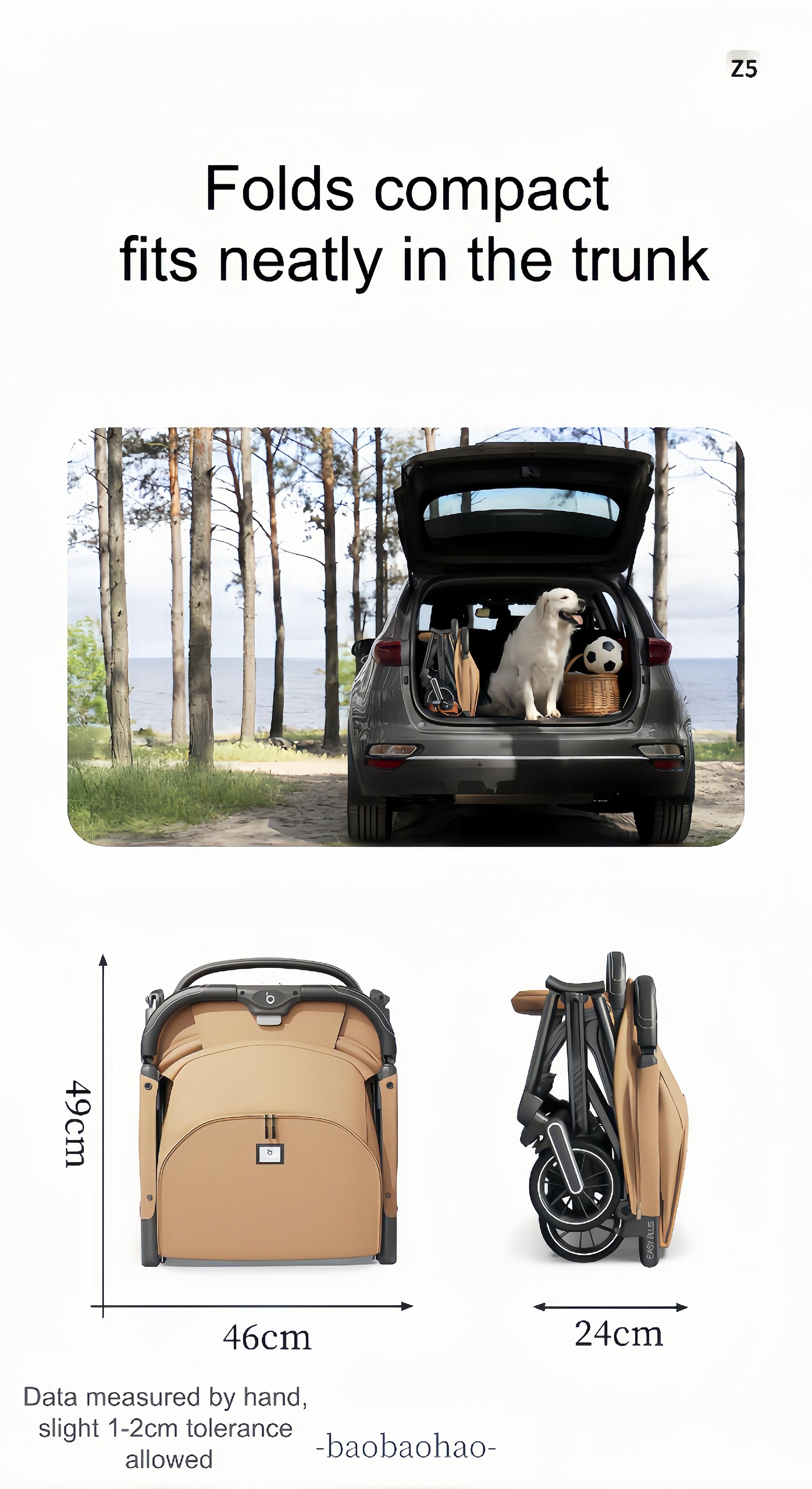 Baobaohao Z5 – Lightweight baby stroller with four shock-absorbing wheels, one-button folding, breathable mesh fabric canopy, suitable for air travel for newborns