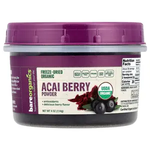 BareOrganics Freeze-Dried Raw Organic Acai Berry Powder, 4 oz (114 g)