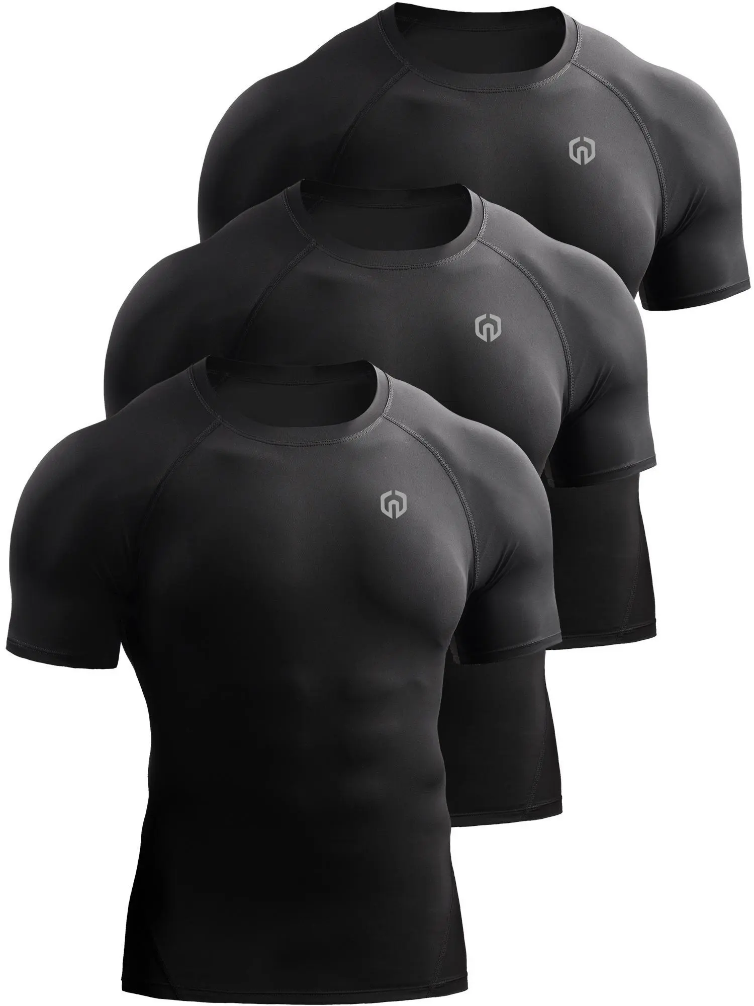 Neleus Men's Activewear Short Sleeve Compression Training Shirt, Moisture Wicking Baselayer for Workouts and Sports