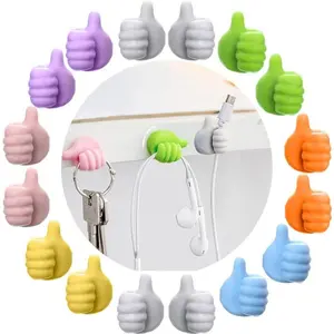 Colorful Silicone Thumb Wall Hooks & Cable Clips – No-Drill Self-Adhesive Mini Hooks for Cable Management, Keys & Accessories, Reusable, Damage-Free Organizer for Home, Office & Dorm