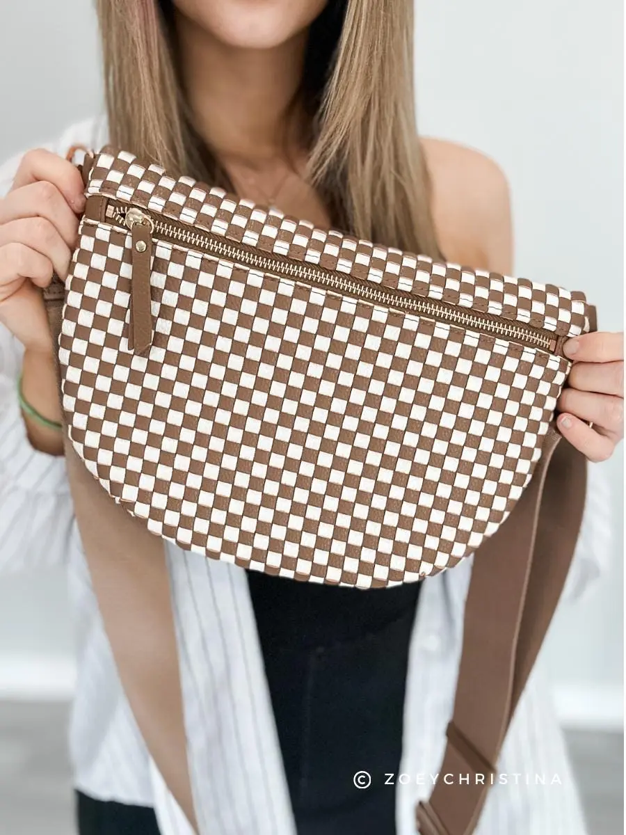 Brown Woven Crossbody Bag: Bridesmaid Gift Purse, Neutral Faux Leather Everyday style