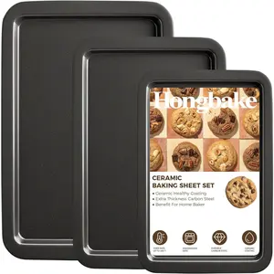 Ceramic baking sheet pan set cookie sheet for oven bakeware sets with wider grips 3 pack halfjelly rollquarter baking tray premium dishwasher safe dark grey