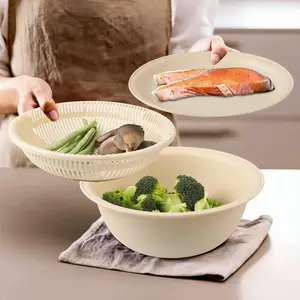 3-Layer Multi-functional Drain Basket - Microwave Safe Vegetable & Fruit Colander, Versatile Kitchen Strainer Set for Food Prep