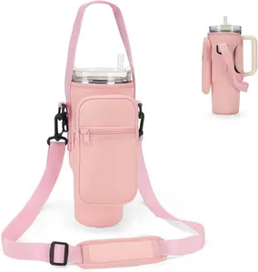 Water Bottle Carrier Bag for Stanley 40/30 oz Tumbler with Phone Pocket Neoprene Water Bottle Holder with Shoulder & Handheld Strap Stanley Cup Accessories