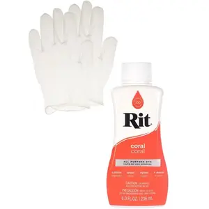 Rit Coral 8 oz Liquid Fabric Dye for Clothing Décor & Crafts with Pair of Medium Latex-Free Vinyl Gloves