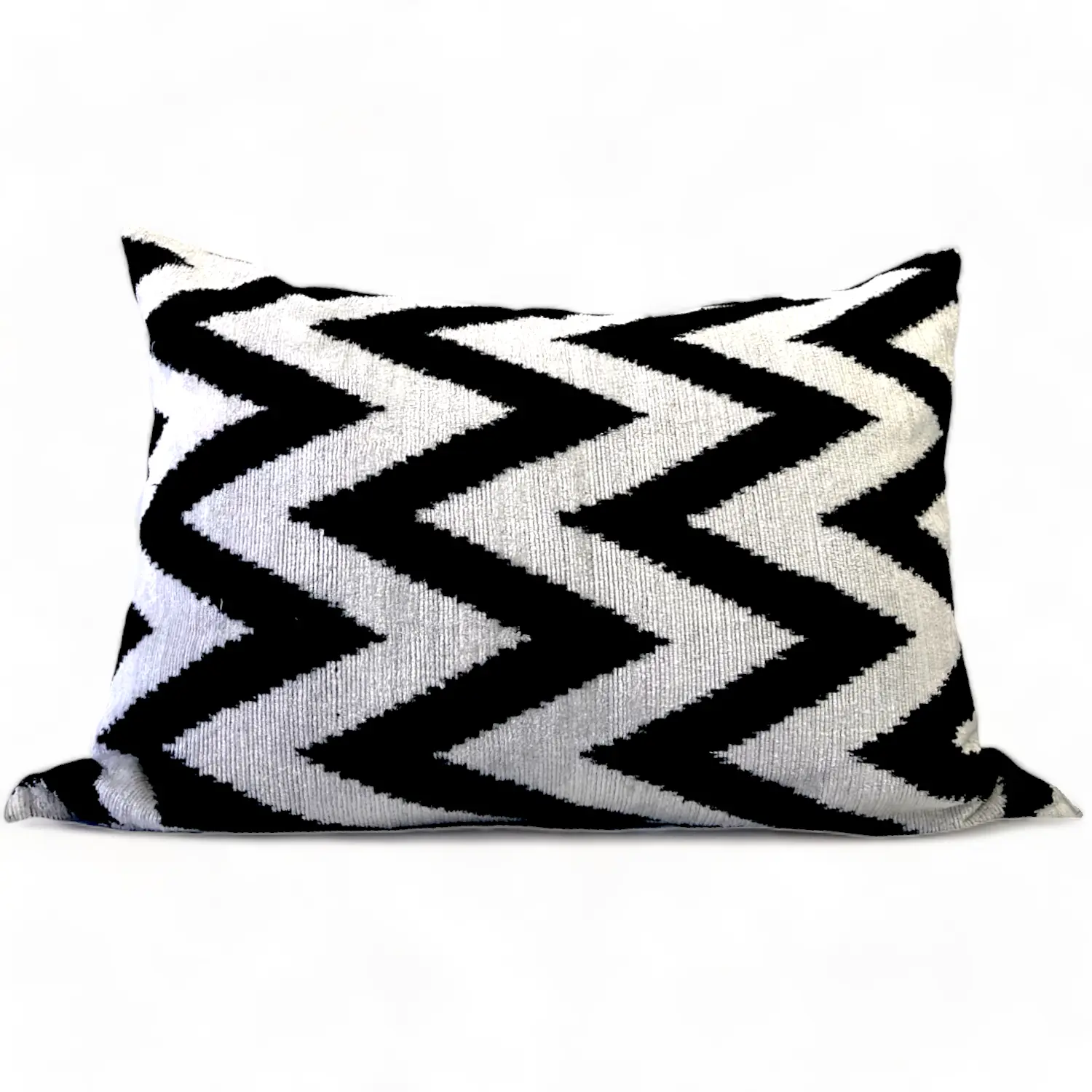 Zigzag Black and White 100% Silk Velvet Pillow: 16"x24"