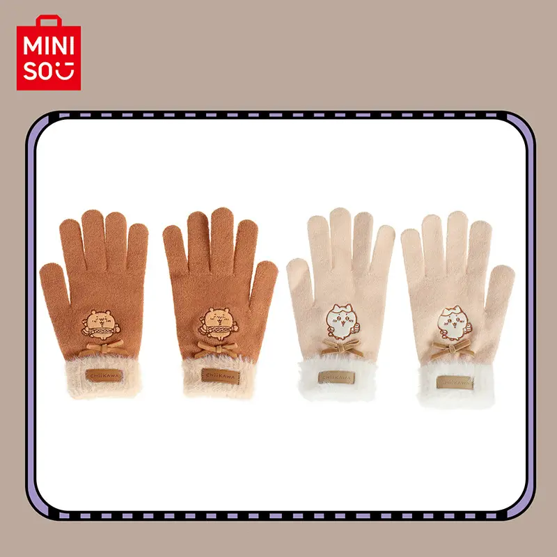MINISO Chiikawa Fluffy Winter Gloves for Women, Soft Plush Lining Warm & Comfortable, Cute Cartoon Design, Fashion Kawaii Style for Daily Outings & Commute, Ideal Gift for Girls and Anime Fans,Perfect Gift for Mom,#Summervibes