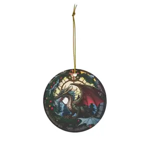 Dragon Ceramic Christmas Ornament - White Circle/Star/Heart/Oval Shape with Hanging String