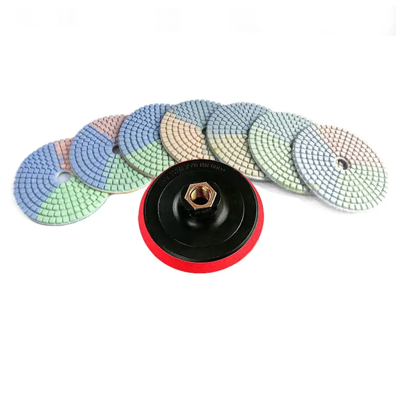 Huang Chang 4 Inch Diamond Polishing Pads with 5/8’’-11 Backer Pad, 8PCS Wet Granite Stone Polish Pad Kit for Drill, Grinder, Polisher, 50-3000 Grit Polishing Pad for Concrete Marble Rock Countertop Quartz
