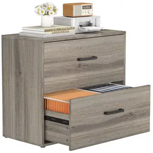 summervibes File Cabinets, Wooden Lateral File Cabinet 2 Drawer, Wide Filing Cabinets for Home Office, Farmhouse File Cabinet for Hanging Files/Letters, Gray
