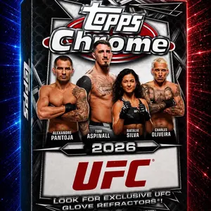 Topps UFC 2026 Chrome Blaster Box Trading Cards - Exclusive UFC Glove Refractors - Features Alexandre Pantoja Tom Aspinall Natalia Silva Charles Oliveira