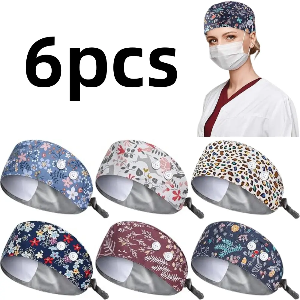 Women's Surgical Caps (6 Pcs) - Female Caps with Buttons, Sweatband, Soft Satin Lining for Nurses Women's Surgical Caps (6 Pcs) - Female Caps with Buttons, Sweatband, Soft Satin Lining for Nurses