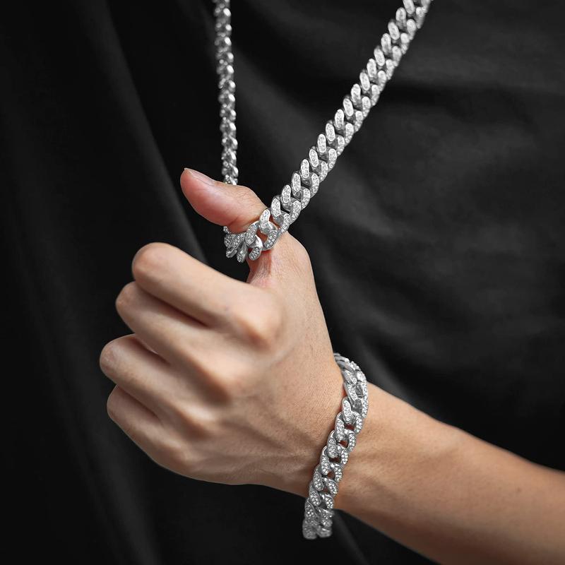 Cuban Link Chain Mens Iced Out Miami Cuban Necklace Silver/Gold Bling Diamond Hip Hop Jewelry for Women