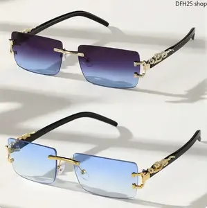 2-Piece Frameless Rectangular Personalized Sunglasses, Lightweight Plastic Eyewear, Minimalist Fashion Accessories For Casual Daily Outfit, Outdoor Travel And Daily Commute, Ultra Light Portable Comfortable Wear With Classic Rectangle Lens Design