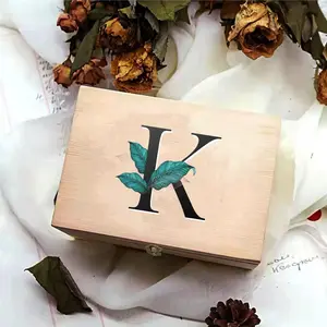 Wooden Storage Box with Metal Buckle, Vintage Letter K Design Jewelry Organizer, Home Organizer for Jewelry, Jewelry Packaging
